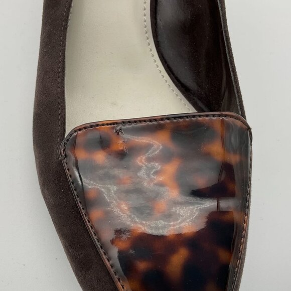 Anne Klein MEDLEY Slip On Brown Suede Low Heels Tortoiseshell Vamp & Heel 11M - Picture 7 of 11